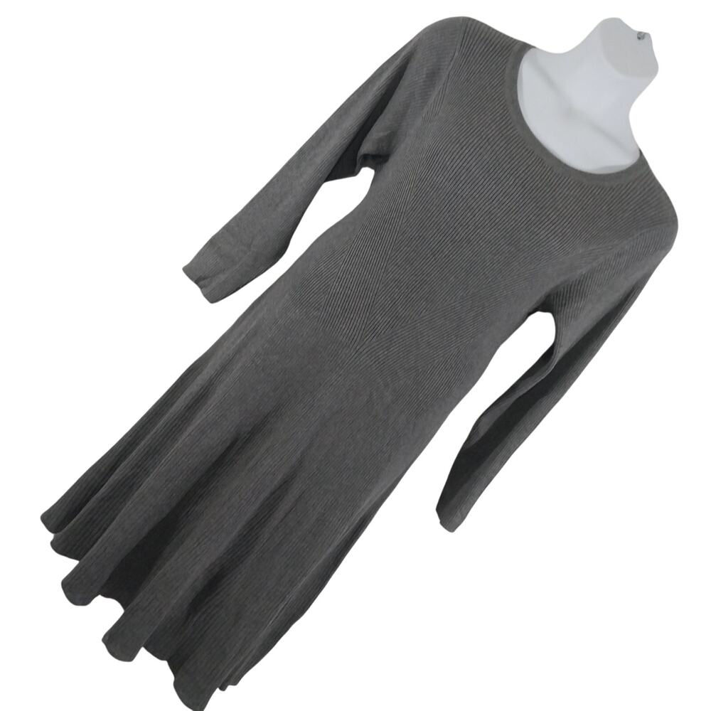 NWOT! WOMAN WITHIN! ASH & DOVE GRAY MARLED FINE RIBBED KNIT L/S DRESS! SZ L
